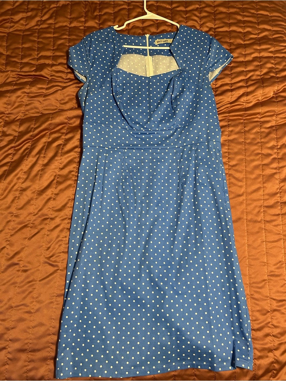 Grace Karin Blue Polka Dot Midi Dress - Picture 2 of 3